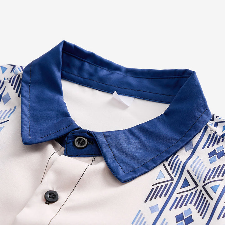 Chemise homme bleue et beige à imprimé aztèque vertical d'inspiration ethnique - image 4