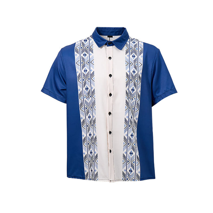 Chemise homme bleue et beige à imprimé aztèque vertical d'inspiration ethnique - image 9
