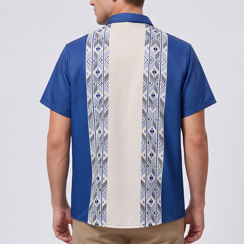 Chemise homme bleue et beige à imprimé aztèque vertical d'inspiration ethnique - image 2