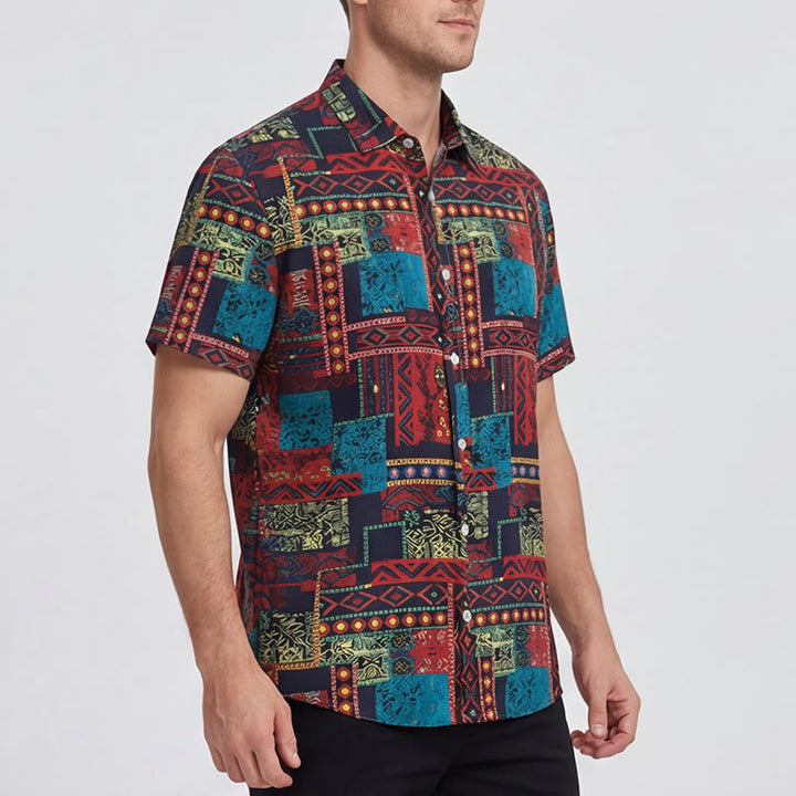 Chemise ethnique bohème multicolore à patchwork tribal - image 2