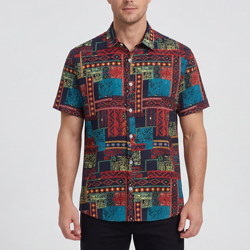 Chemise ethnique bohème multicolore à patchwork tribal - image 1