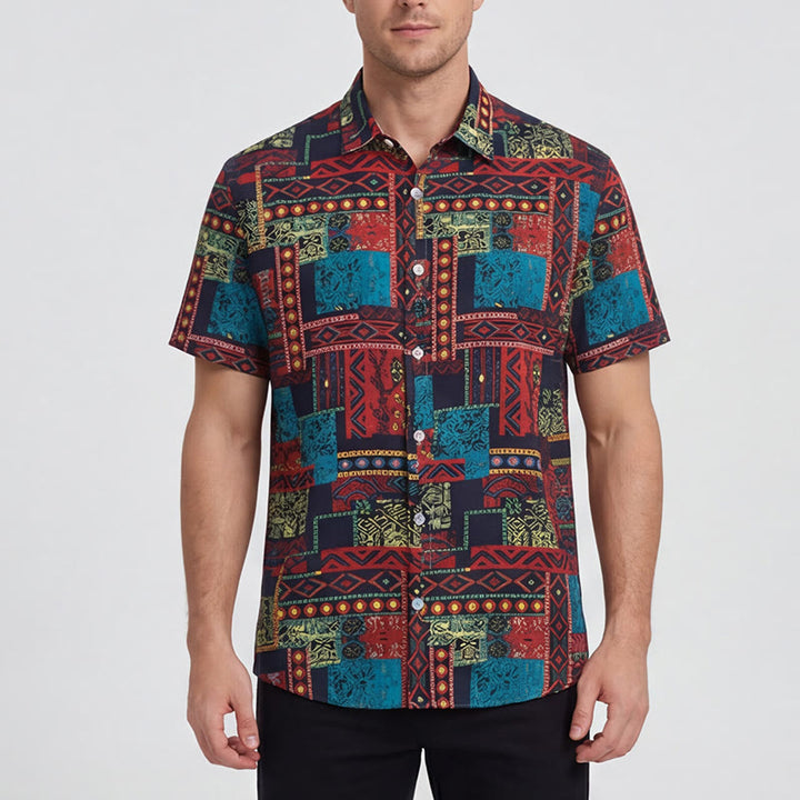 Chemise ethnique bohème multicolore à patchwork tribal - image 1