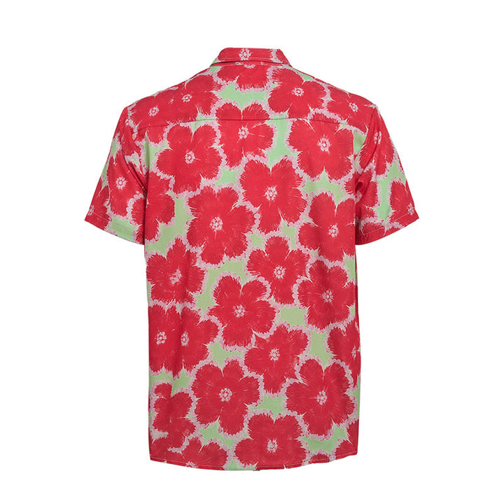 Chemise de vacances à motif de fleurs rouges éclatantes et fond vert - image 9