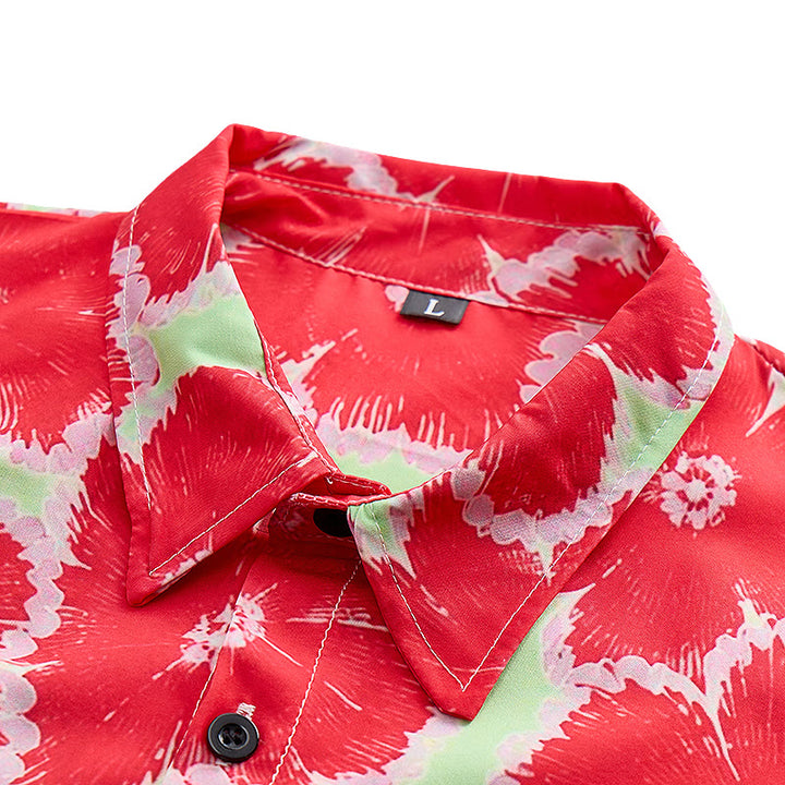 Chemise de vacances à motif de fleurs rouges éclatantes et fond vert - image 4