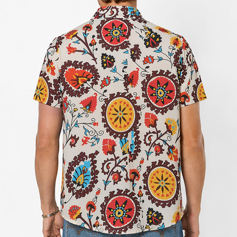 Chemise rétro bohème à motif mandala rouge et jaune - image 2