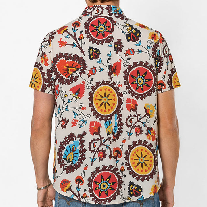 Chemise rétro bohème à motif mandala rouge et jaune - image 2