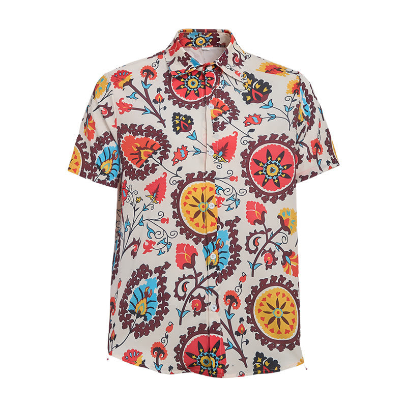 Chemise rétro bohème à motif mandala rouge et jaune - image 9