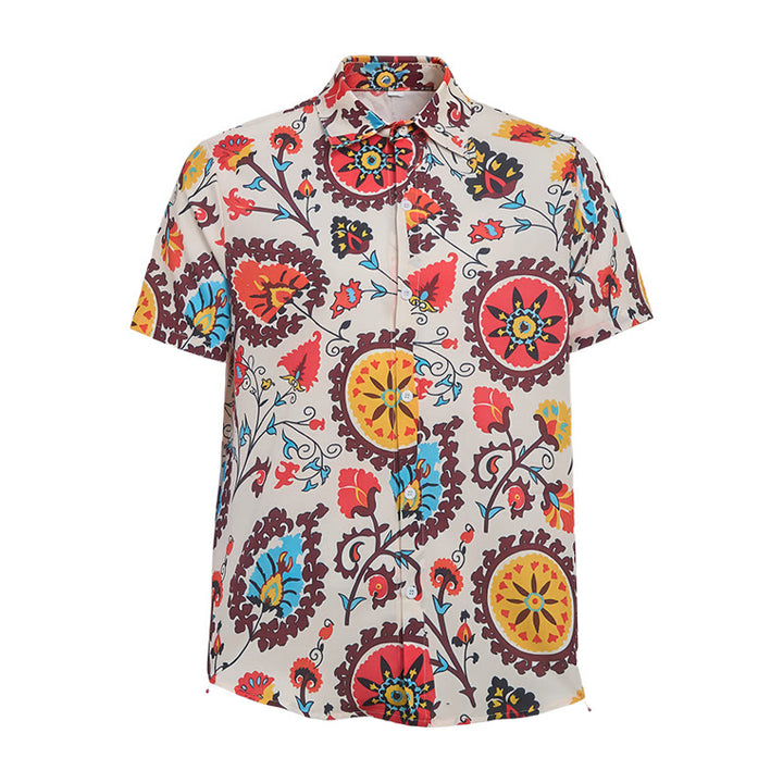Chemise rétro bohème à motif mandala rouge et jaune - image 9