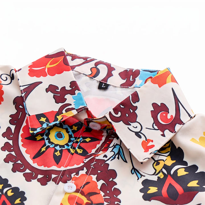 Chemise rétro bohème à motif mandala rouge et jaune - image 4
