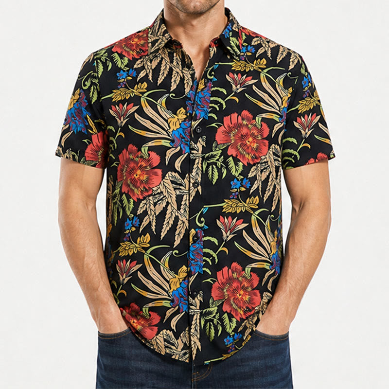 Chemise noire à imprimé botanique exotique rétro tropical - image 1
