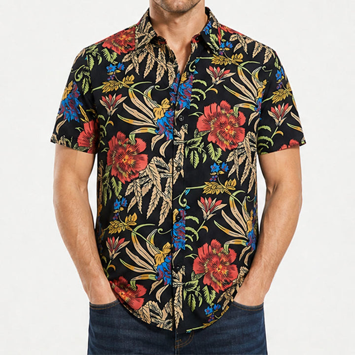 Chemise noire à imprimé botanique exotique rétro tropical - image 1