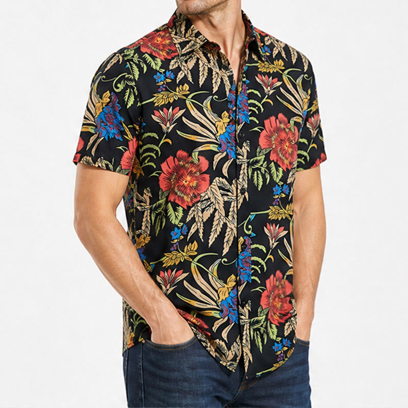 Chemise noire à imprimé botanique exotique rétro tropical - image 3