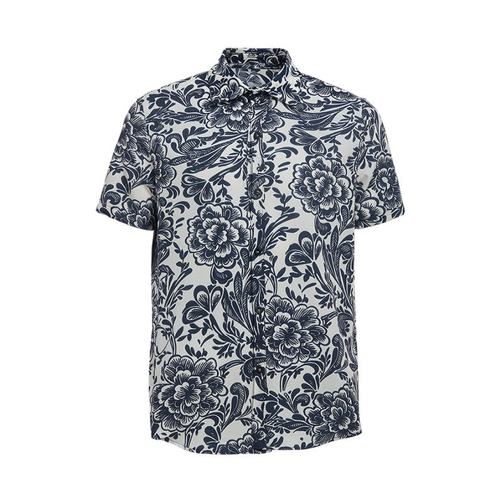 Chemise d'été minimaliste bleu marine à fleurs boutonnée - image 9