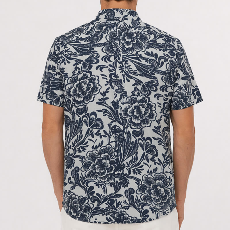 Chemise d'été minimaliste bleu marine à fleurs boutonnée - image 2