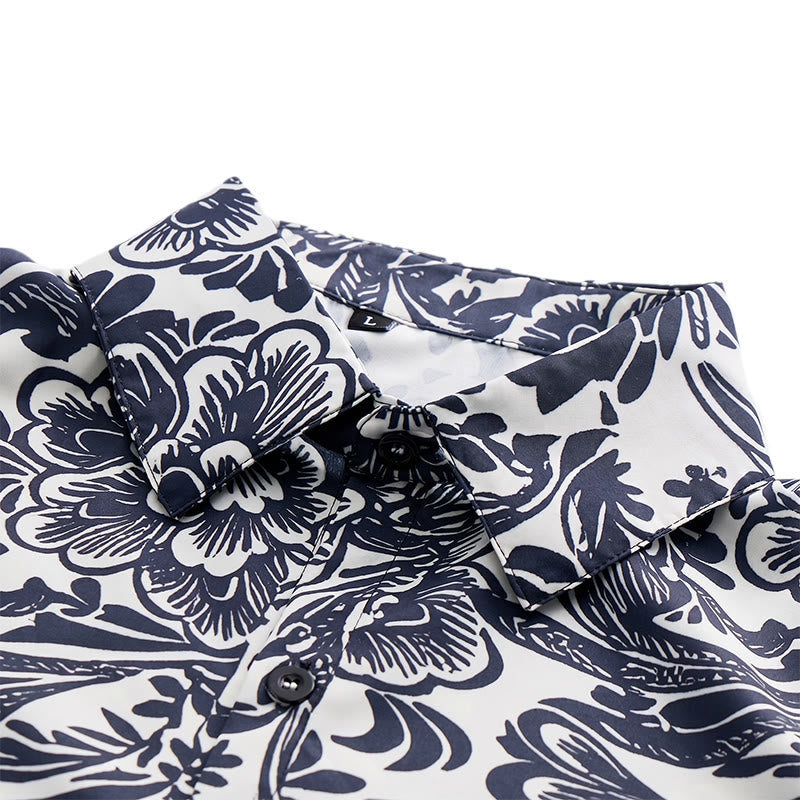 Chemise d'été minimaliste bleu marine à fleurs boutonnée - image 4