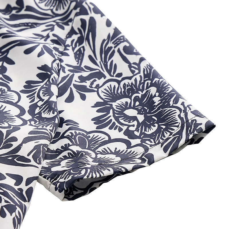 Chemise d'été minimaliste bleu marine à fleurs boutonnée - image 8