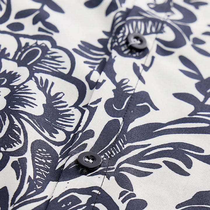 Chemise d'été minimaliste bleu marine à fleurs boutonnée - image 5