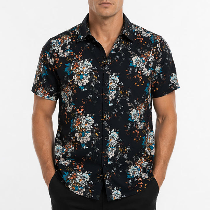 Chemise hawaïenne à manches courtes à motif floral romantique sombre - image 1