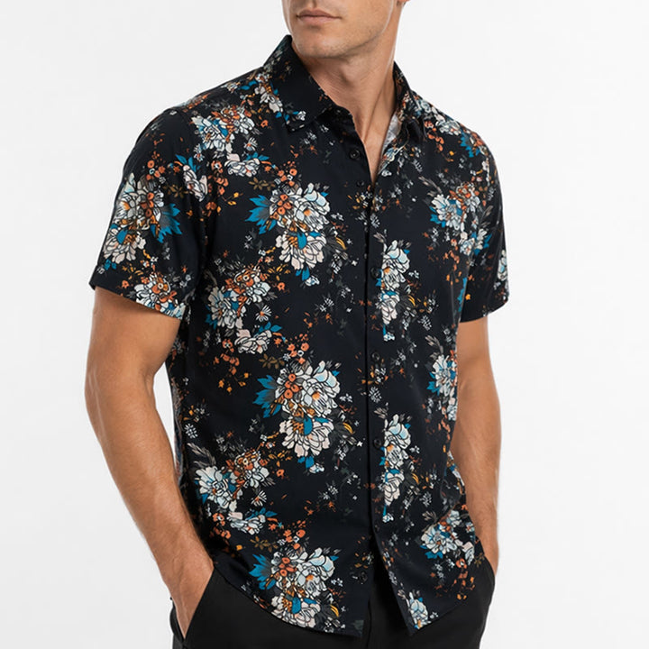 Chemise hawaïenne à manches courtes à motif floral romantique sombre - image 3