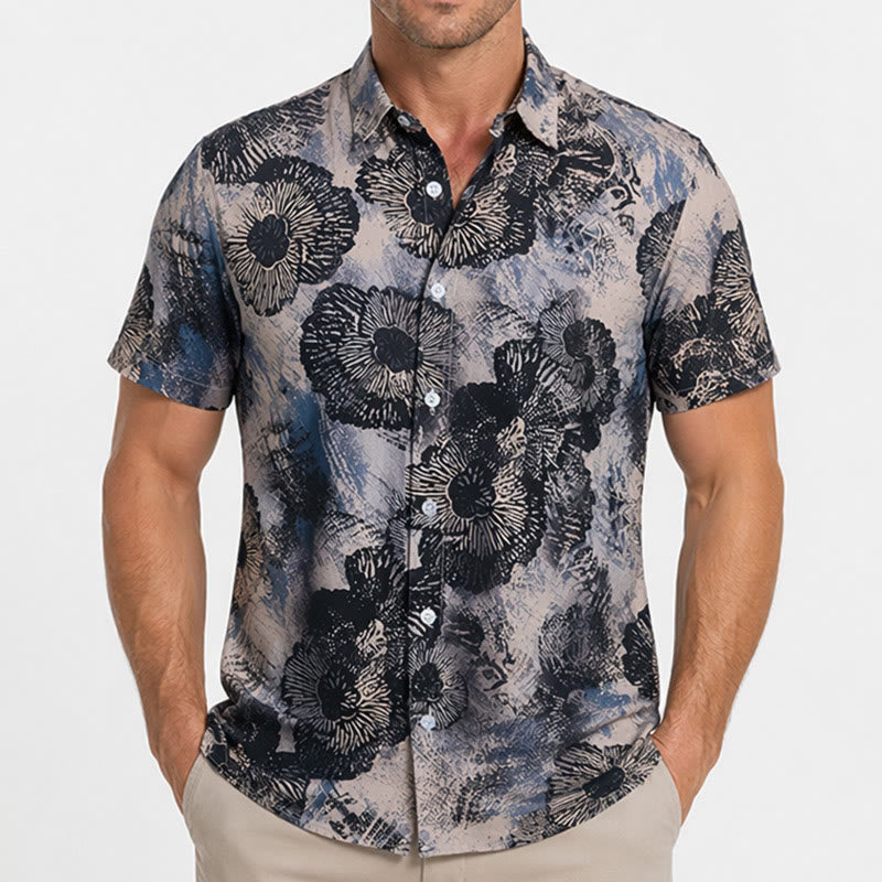 Chemise décontractée à imprimé floral monochrome foncé coquelicot - image 1