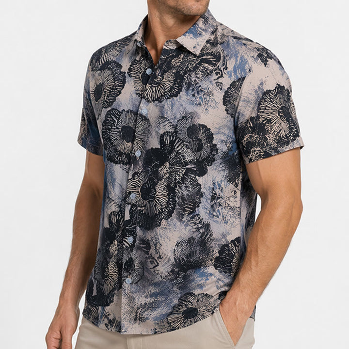 Chemise décontractée à imprimé floral monochrome foncé coquelicot - image 3