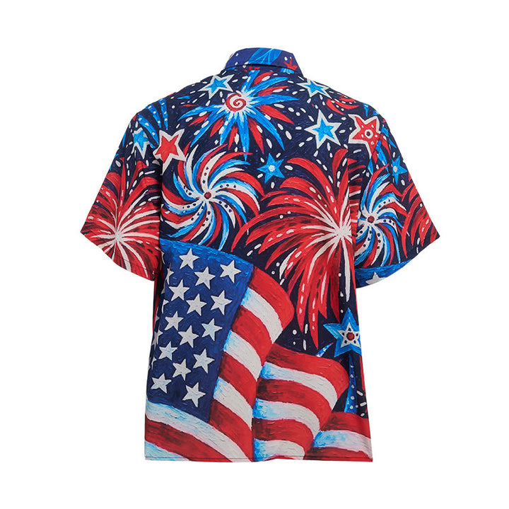 Chemise d'été patriotique imprimée drapeau américain et feux d'artifice - image 10