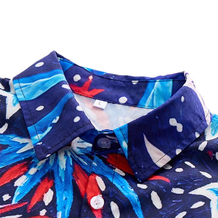 Chemise d'été patriotique imprimée drapeau américain et feux d'artifice - image 4