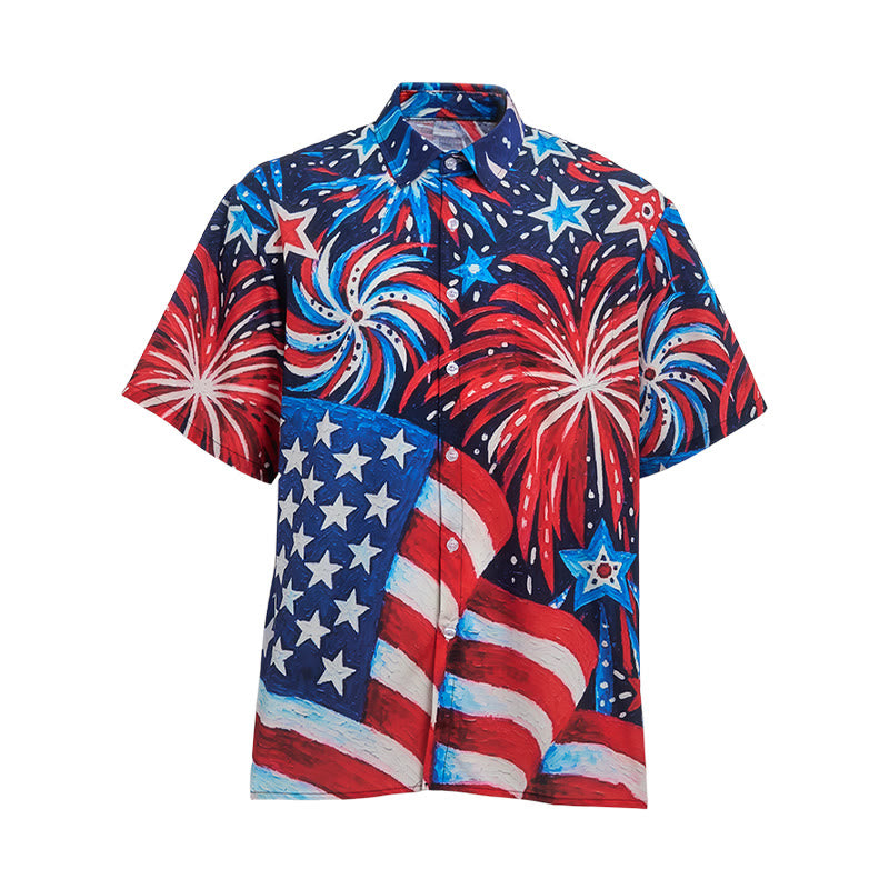 Chemise d'été patriotique imprimée drapeau américain et feux d'artifice - image 9