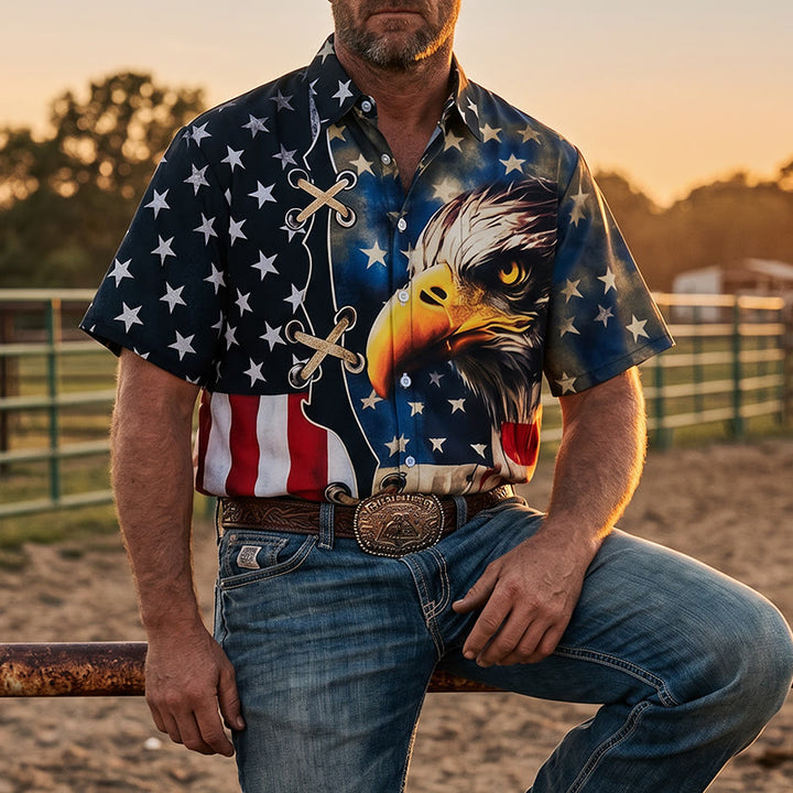 Chemise drapeau américain patriotique à motif aigle divisé - Drapeau et aigle - 4XL - image 0