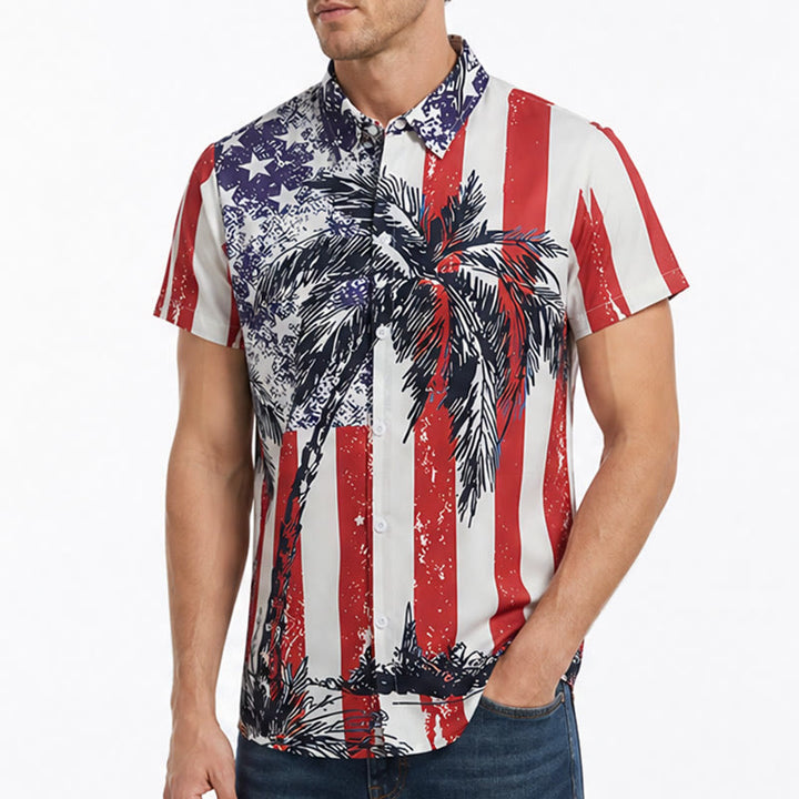 Chemise de plage tropicale patriotique avec drapeau américain et palmier - image 3