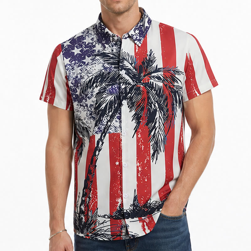 Chemise de plage tropicale patriotique avec drapeau américain et palmier - image 1