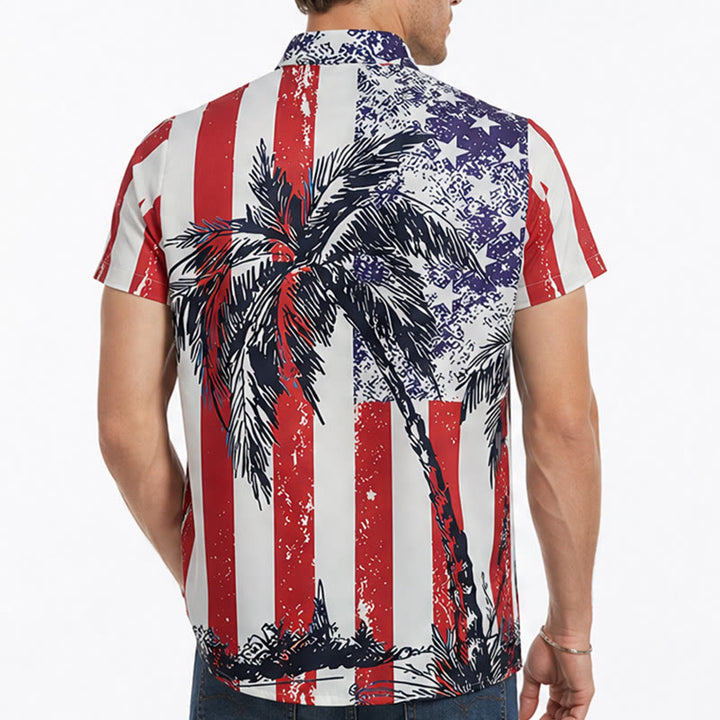 Chemise de plage tropicale patriotique avec drapeau américain et palmier - image 2
