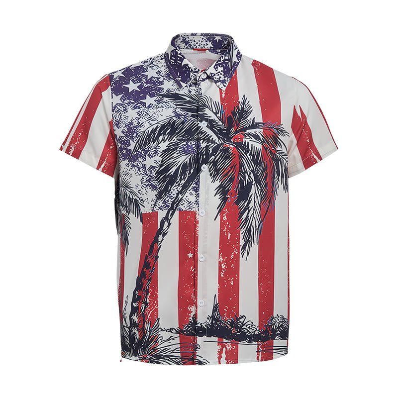 Chemise de plage tropicale patriotique avec drapeau américain et palmier - image 9