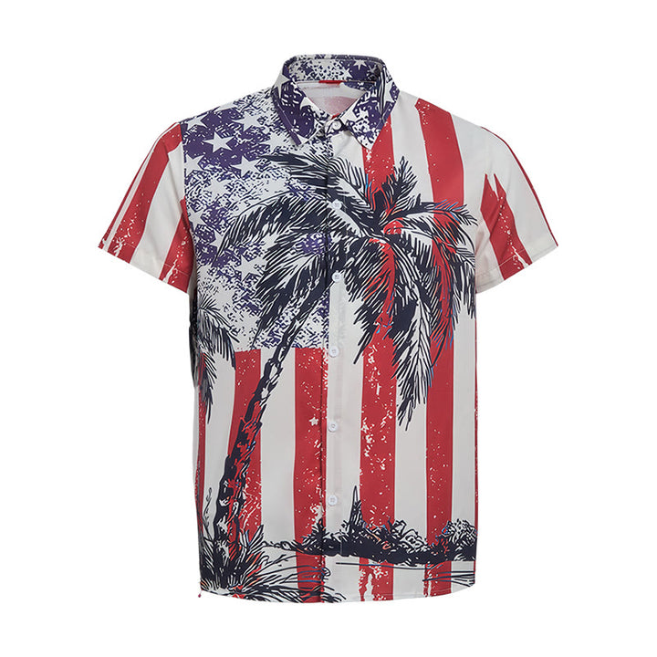 Chemise de plage tropicale patriotique avec drapeau américain et palmier - image 9