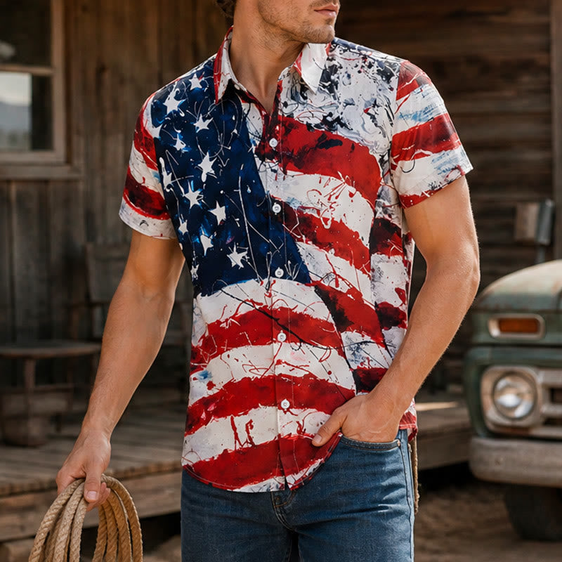 Chemise moderne imprimée avec le drapeau américain patriotique et des coups de pinceau artistiques - Drapeau - 5XL - image 0