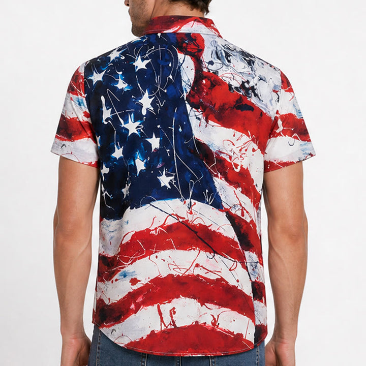 Chemise moderne imprimée avec le drapeau américain patriotique et des coups de pinceau artistiques - image 2