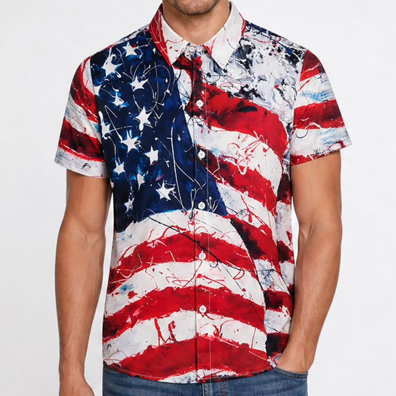 Chemise moderne imprimée avec le drapeau américain patriotique et des coups de pinceau artistiques - image 1