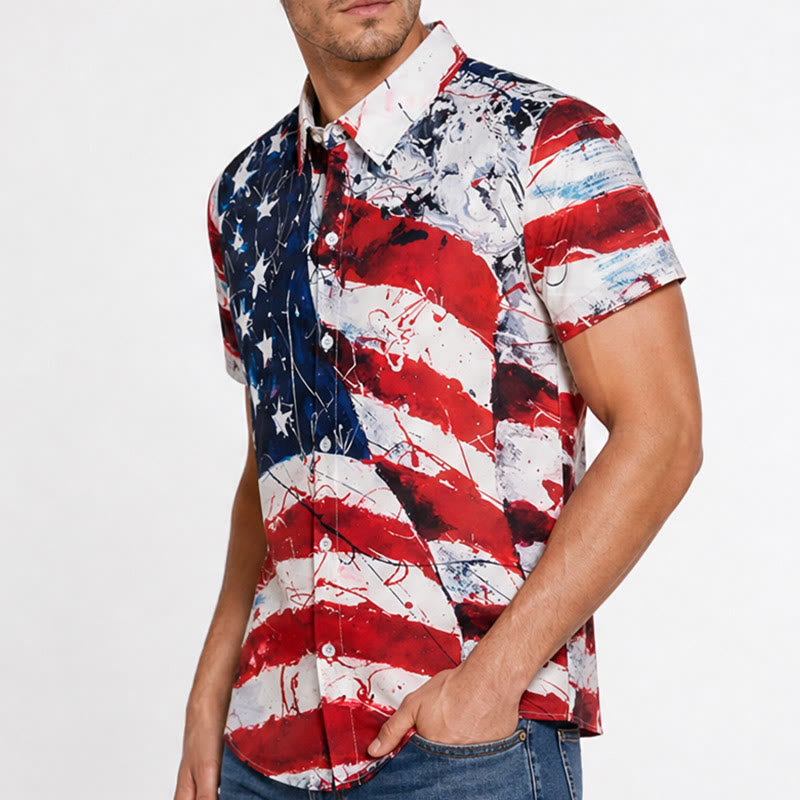 Chemise moderne imprimée avec le drapeau américain patriotique et des coups de pinceau artistiques - image 3