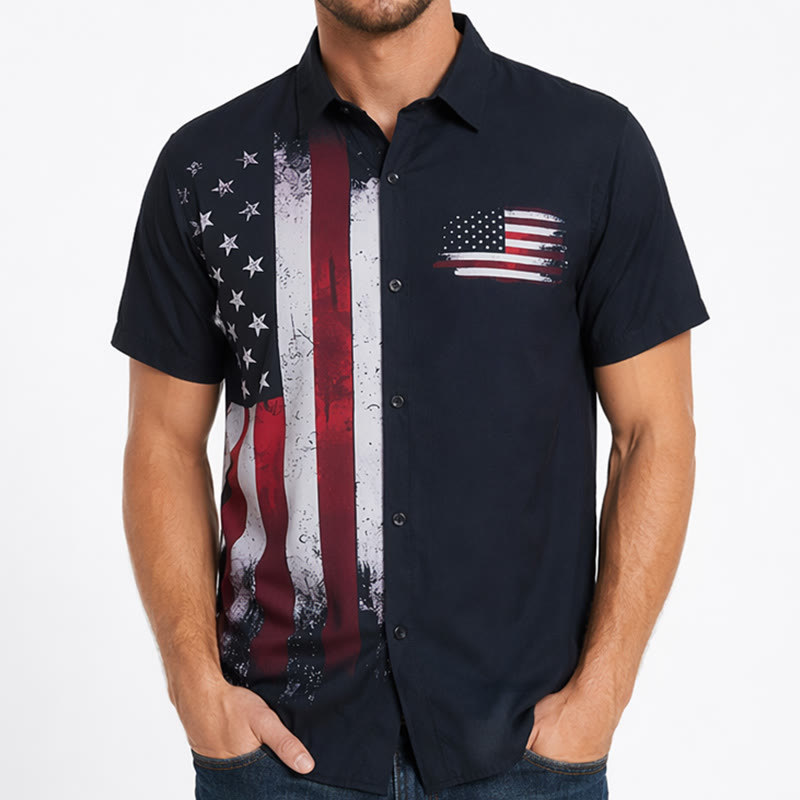 Chemise patriotique noire à demi-drapeau avec effet pinceau audacieux - image 1