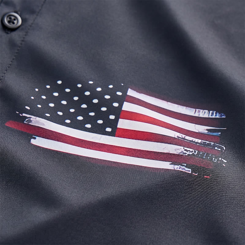 Chemise patriotique noire à demi-drapeau avec effet pinceau audacieux - image 6