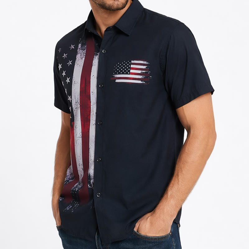 Chemise patriotique noire à demi-drapeau avec effet pinceau audacieux - image 3