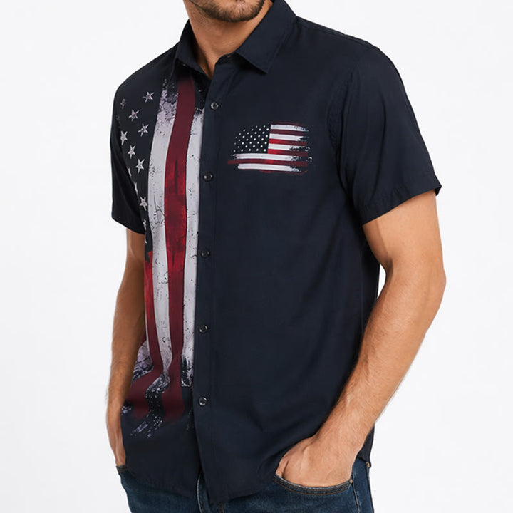 Chemise patriotique noire à demi-drapeau avec effet pinceau audacieux - image 3