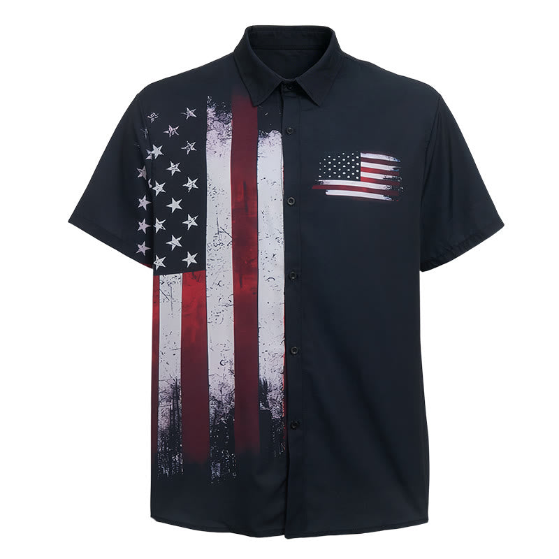 Chemise patriotique noire à demi-drapeau avec effet pinceau audacieux - image 9