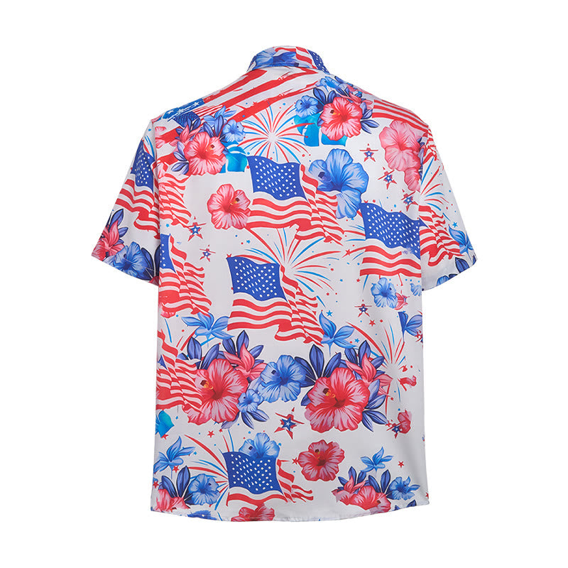 Chemise imprimée intégrale à motif patriotique hibiscus et drapeau américain feu d'artifice - image 10