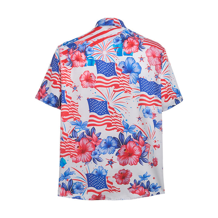 Chemise imprimée intégrale à motif patriotique hibiscus et drapeau américain feu d'artifice - image 10
