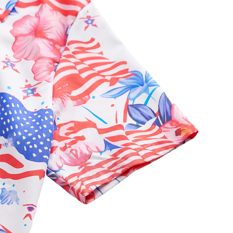 Chemise imprimée intégrale à motif patriotique hibiscus et drapeau américain feu d'artifice - image 8