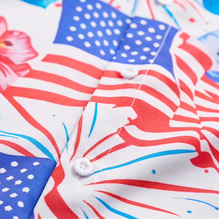Chemise imprimée intégrale à motif patriotique hibiscus et drapeau américain feu d'artifice - image 5