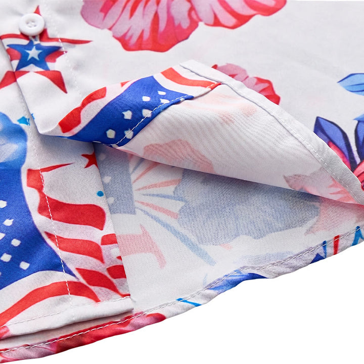 Chemise imprimée intégrale à motif patriotique hibiscus et drapeau américain feu d'artifice - image 7