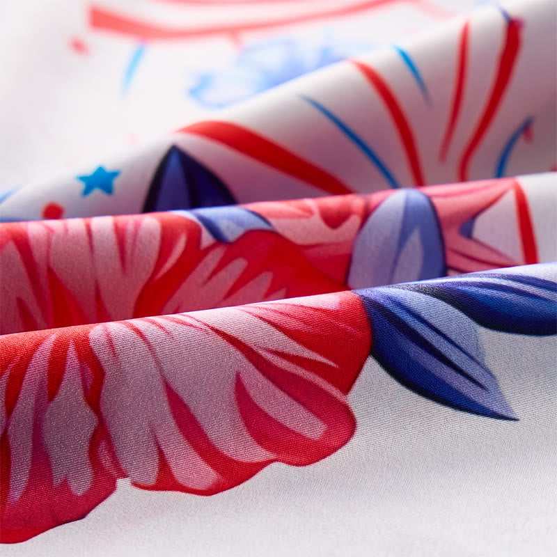 Chemise imprimée intégrale à motif patriotique hibiscus et drapeau américain feu d'artifice - image 6