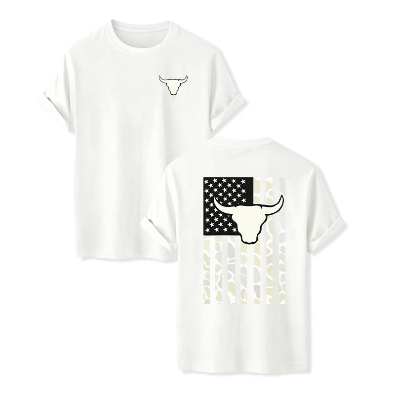 T-shirt patriotique western américain avec crâne de taureau et drapeau américain - Blanc - 2XL - image 7
